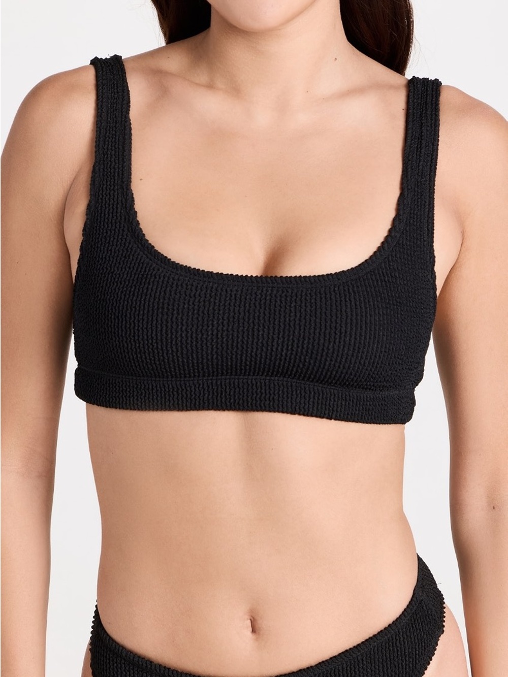 Good American Always Fits Black Textured Scoop Bikini Top Sz 1/2